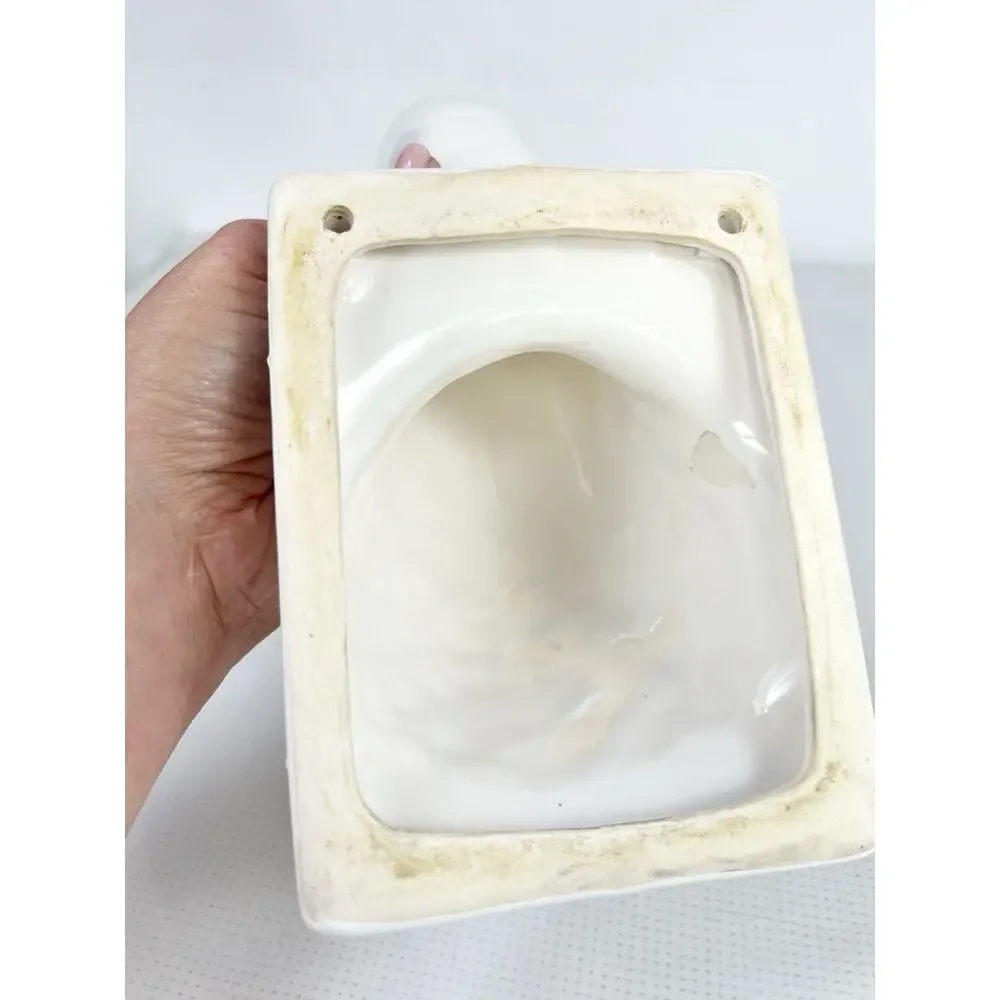 White Ceramic Goose Duck Head Wall Mount Hook Apron Towel Holder Farmhouse READ